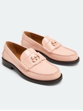 New Gucci Blush Pink Leather Millennial Ribot Loafers shoes Perfect Pink
